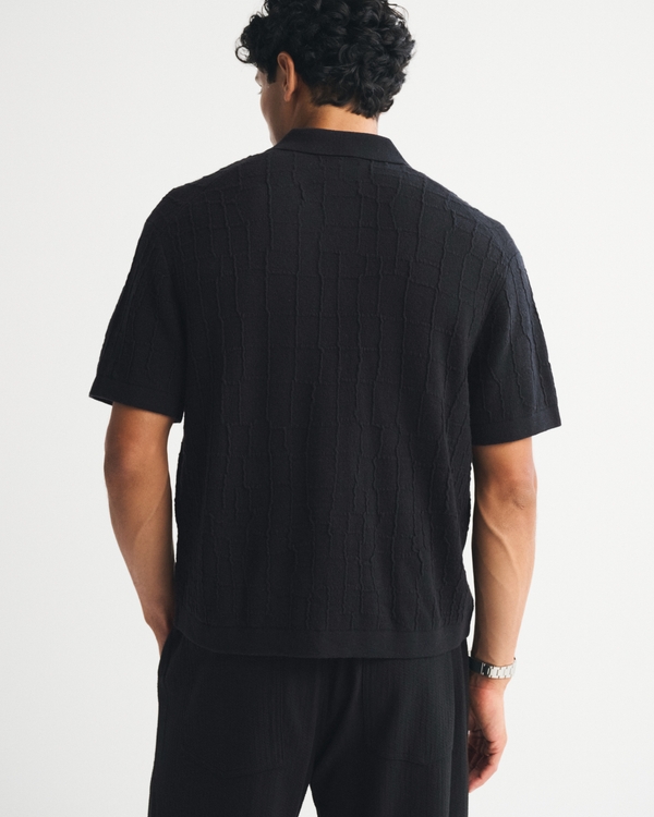 Men's Crocodile Texture Button-Through Sweater Polo | Men's Tops