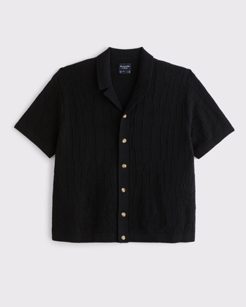 Crocodile Texture Button-Through Sweater Polo