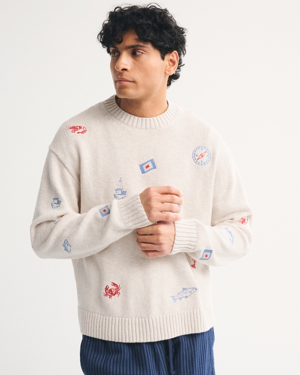 Coastal Crew Sweater, Warm Beige Pattern view 1