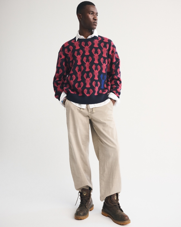 Lobster Crew Sweater, Navy Pattern view 2