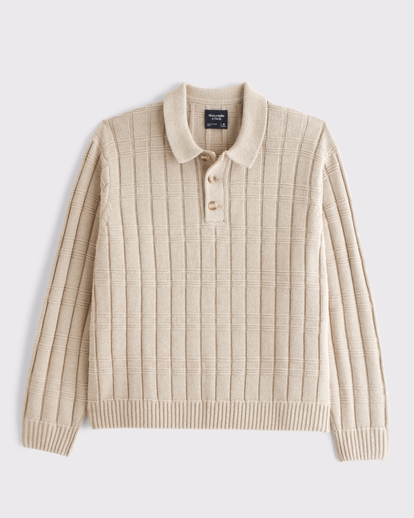3-Button Collared Sweater, Beige view 1