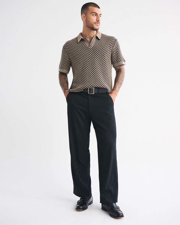 100% Cotton Casual Johnny Collar Sweater Polo, Light Brown Pattern view 2