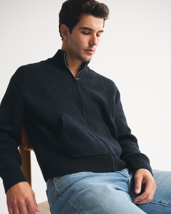 Full-Zip Sweater, Black view 1