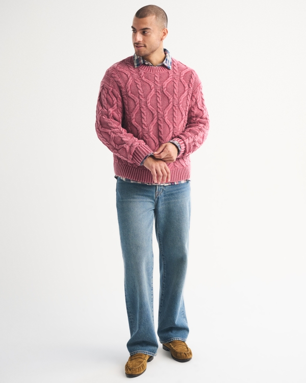 Washed Cable Crew Sweater