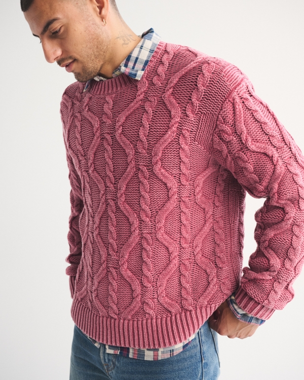 Washed Cable Crew Sweater