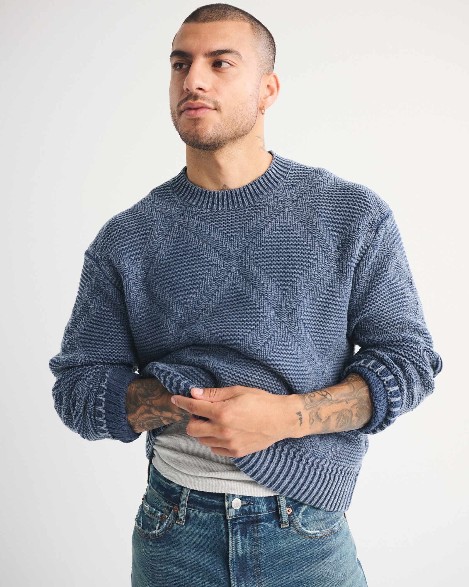 Diamond Stitch Crew Sweater