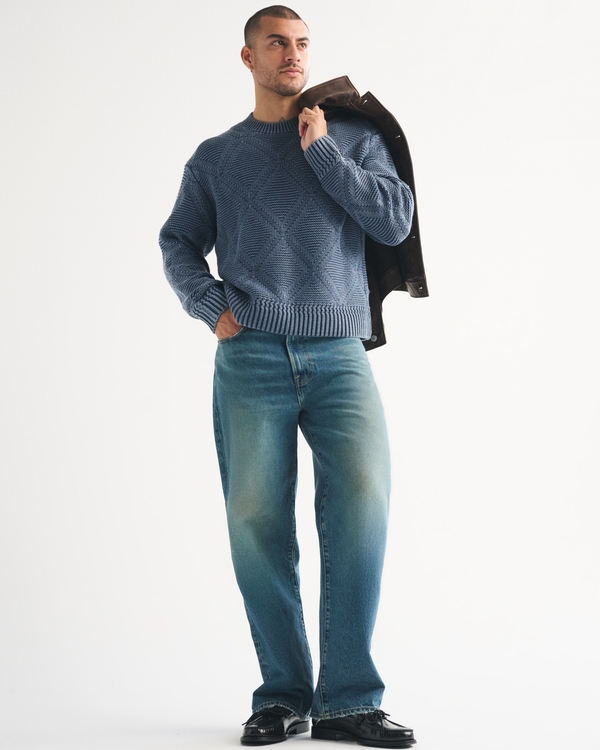 Diamond Stitch Crew Sweater, Deep Sea view 2