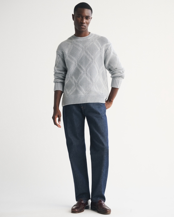 Diamond Stitch Crew Sweater, Light Blue view 2