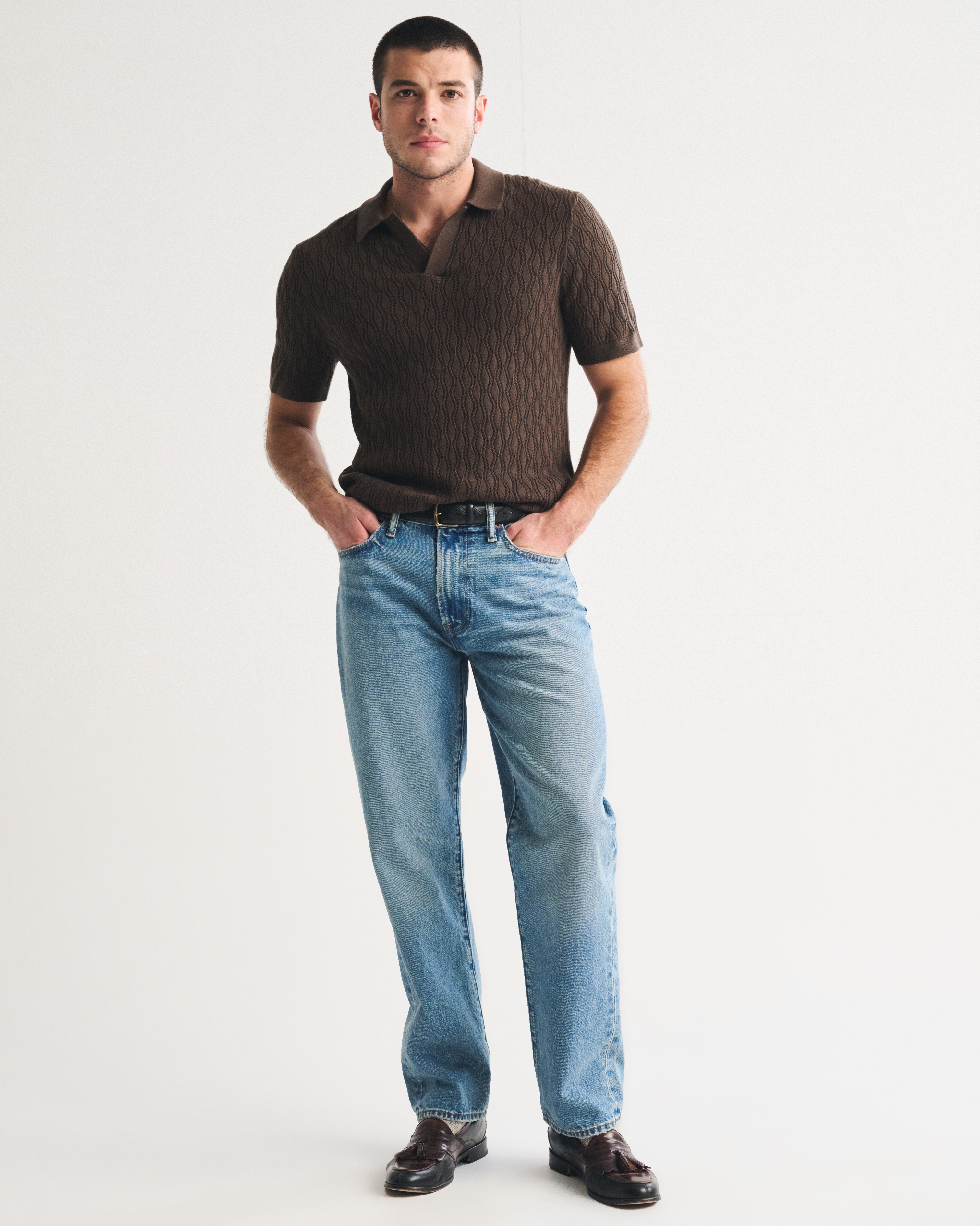 Мужские свитеры Abercrombie & Fitch Textured Johnny Collar Sweater Polo — фото 3