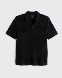 Textured Johnny Collar Sweater Polo