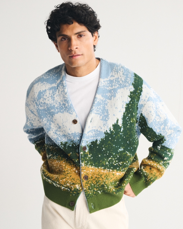 Van Gogh Scenic Cardigan, Light Blue Pattern view 1