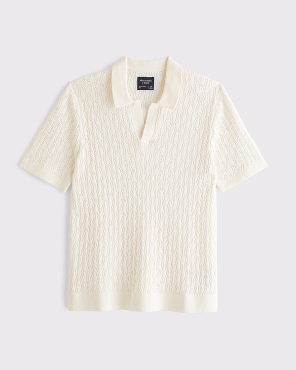 紋理 Johnny 領口毛衣 Polo 衫, 奶油色 view 1