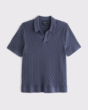 Textured Johnny Collar Sweater Polo