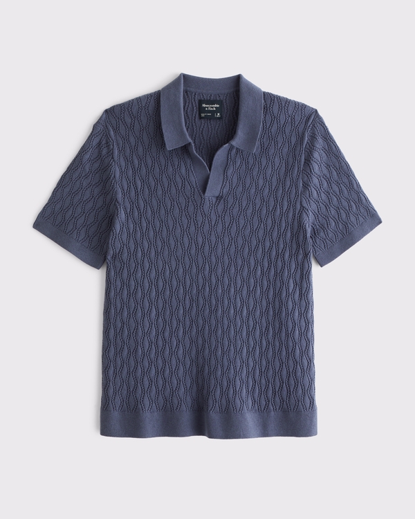 Textured Johnny Collar Sweater Polo, Deep Sapphire view 1