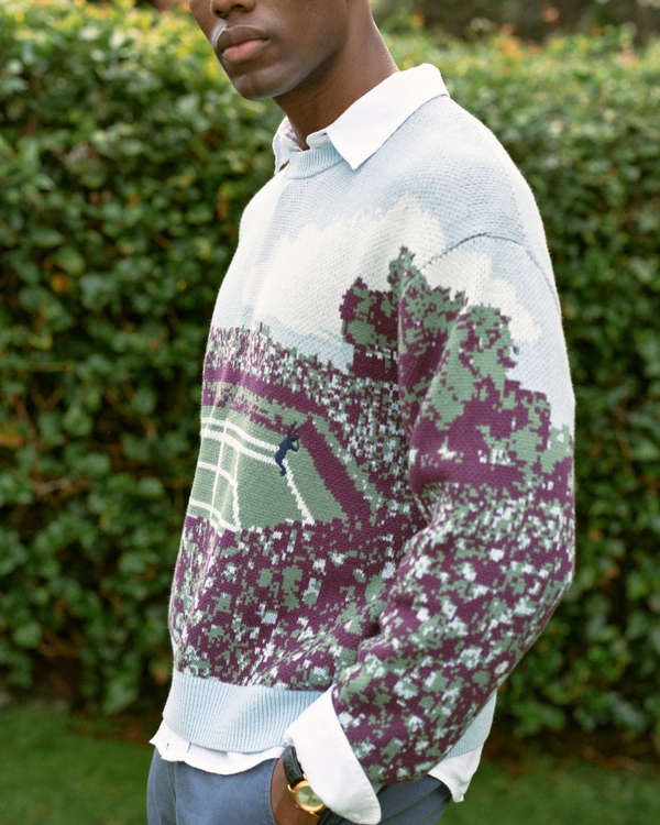 Pullover mit Rundhalsausschnitt und Tennisgrafik, Hellblau Gemustert view 2