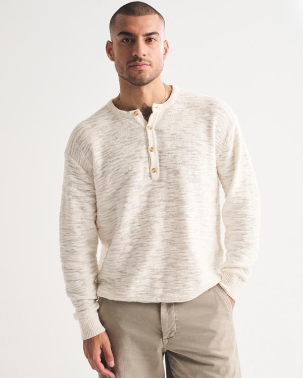 100% Cotton Knit Henley, Cream view 2