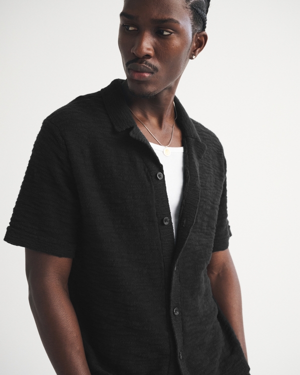 100% Cotton Knit Button-Through Polo, Black view 1