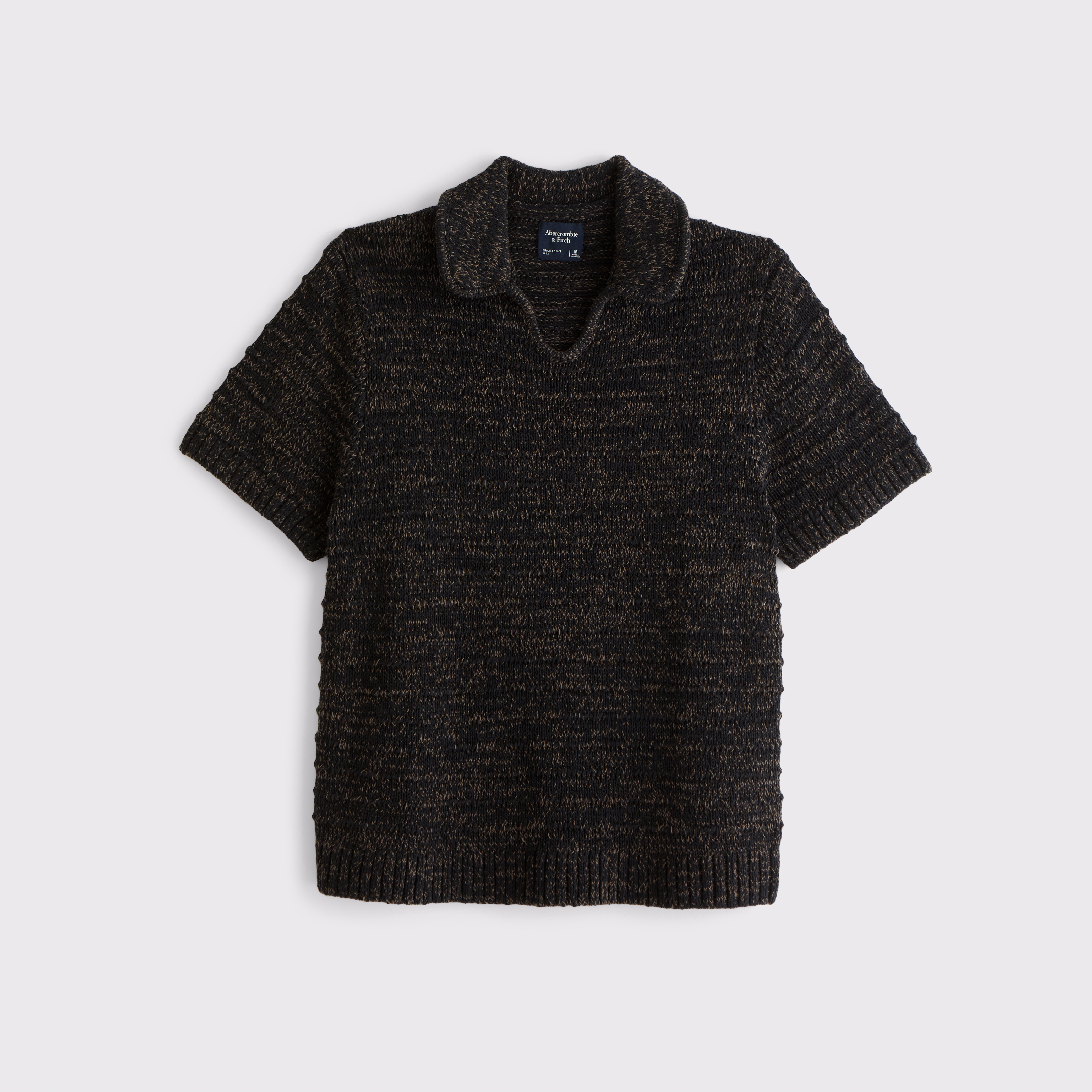 Мужские рубашки Abercrombie & Fitch Textural Johnny Collar Sweater Polo, цвет: Чёрный — фото 1