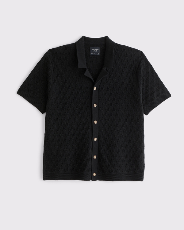 Button-Through Sweater Polo, Black view 1