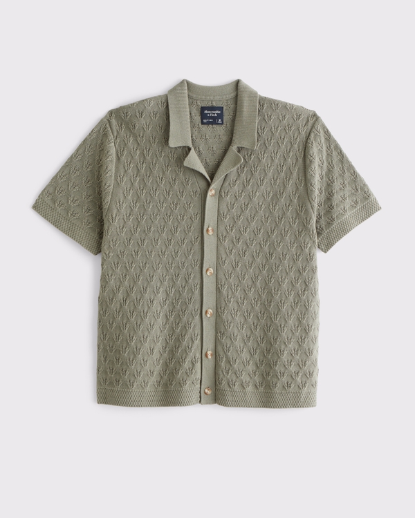 Button-Through Sweater Polo, Green view 1