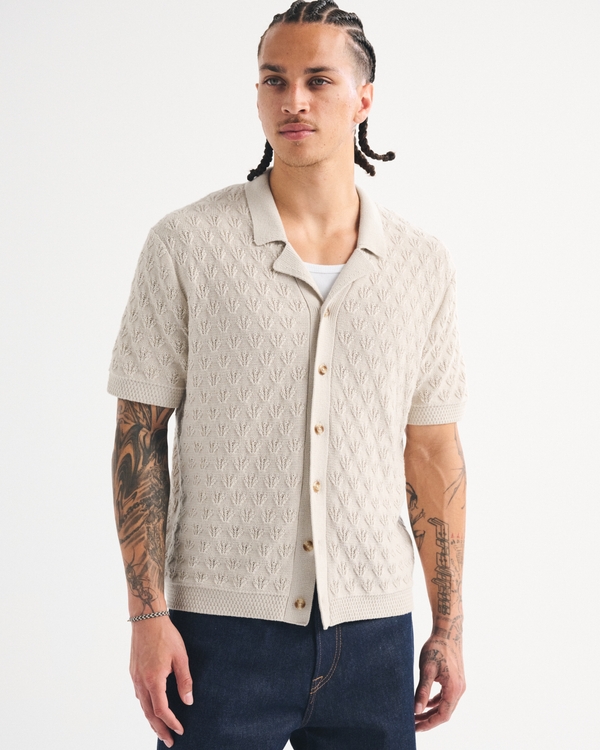 100% Cotton Button-Through Sweater Polo, Beige view 1