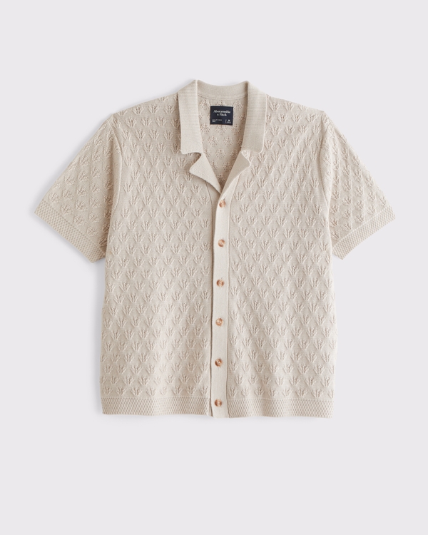 Button-Through Sweater Polo, Beige view 1