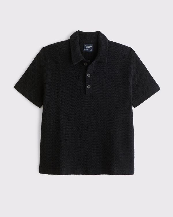 100% Cotton 3-Button Sweater Polo, Black view 1