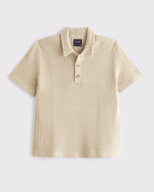 100% Cotton 3-Button Sweater Polo, Light Tan view 1