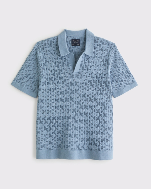 Textured Johnny Collar Sweater Polo, Light Blue view 1