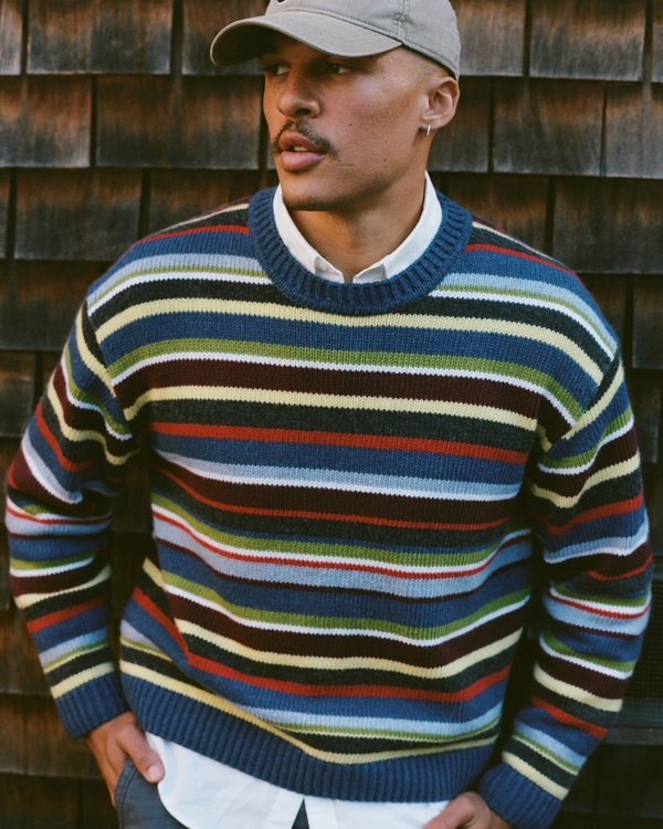 Striped Crew Sweater, Deep Sea Stripe view 1