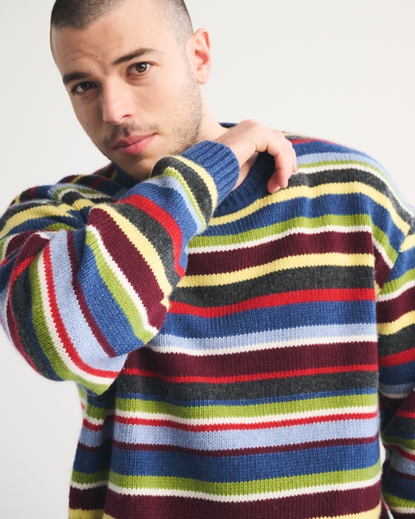 Striped Crew Sweater, Deep Sea Stripe view 2