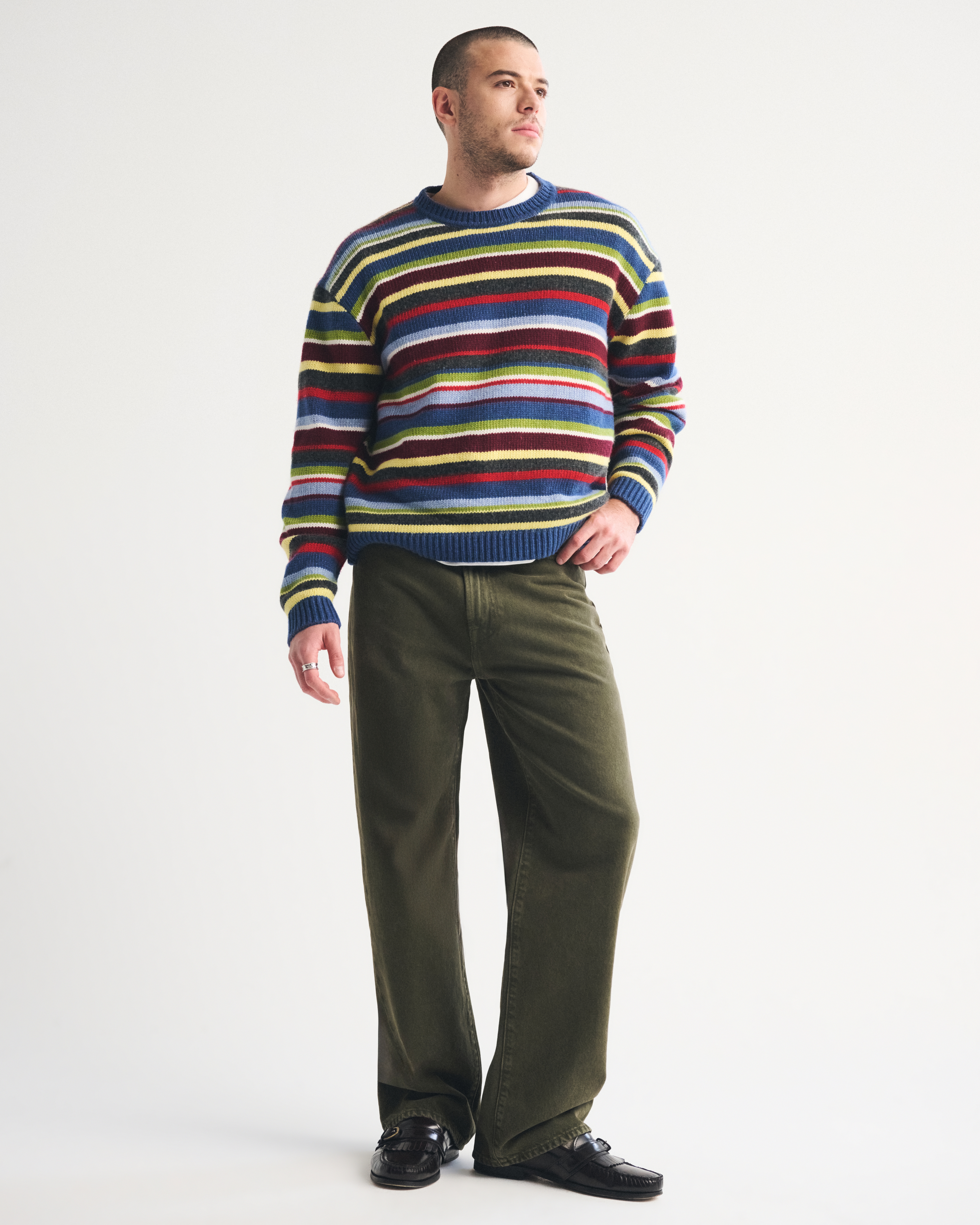 Мужской свитер Abercrombie & Fitch Striped Crew, цвет: Глубокий морской полосатый — фото 3