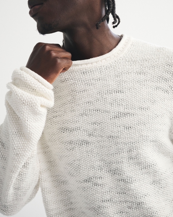 100% Cotton Rollneck Crew Sweater, Cream view 1