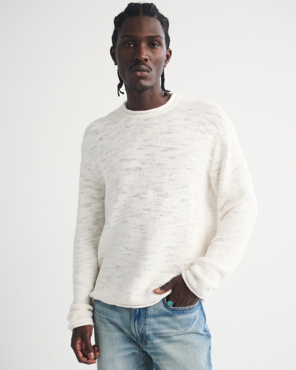 100% Cotton Rollneck Crew Sweater, Cream view 2