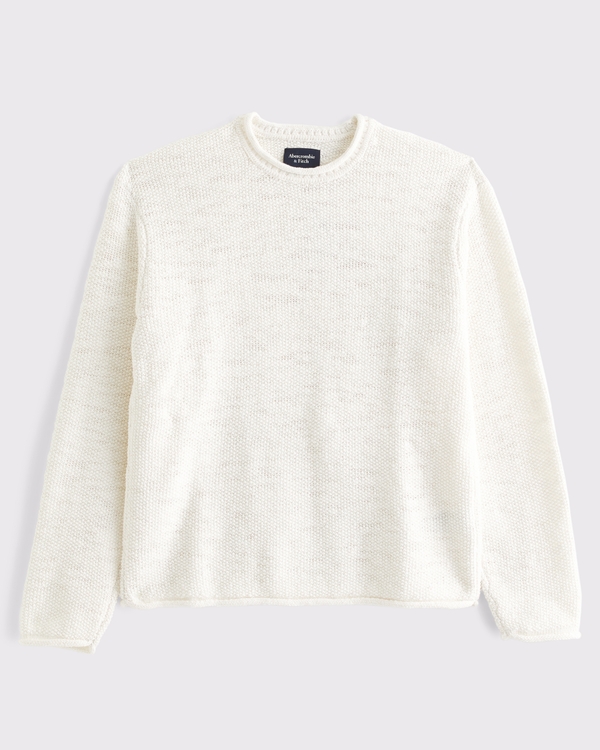 100% Cotton Rollneck Crew Sweater, Cream view 1