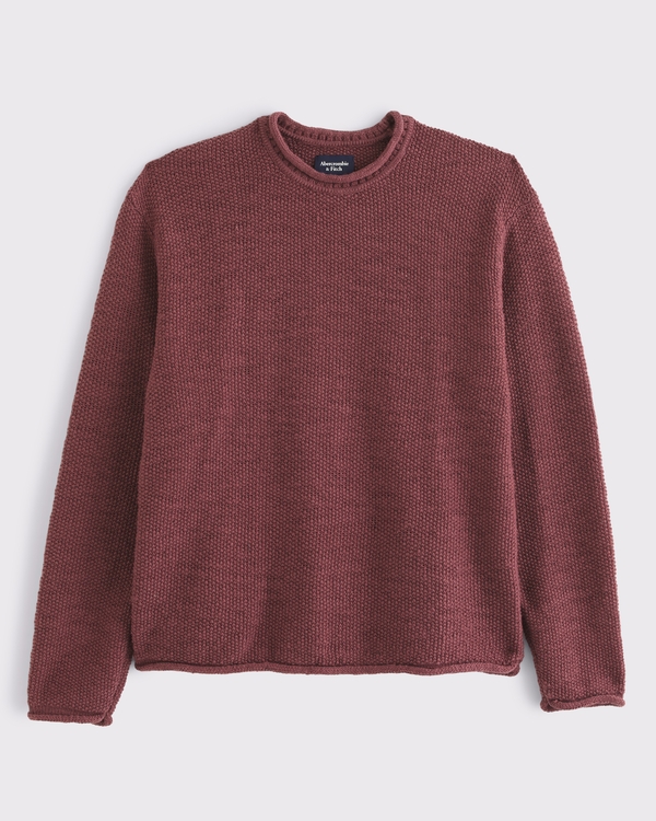 100% Cotton Rollneck Crew Sweater, Maroon view 1