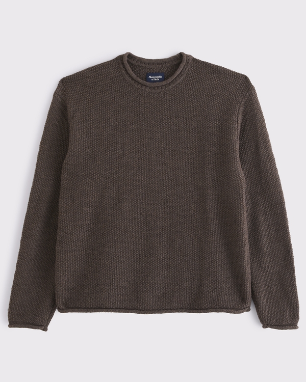100% Cotton Rollneck Crew Sweater, Brown view 1