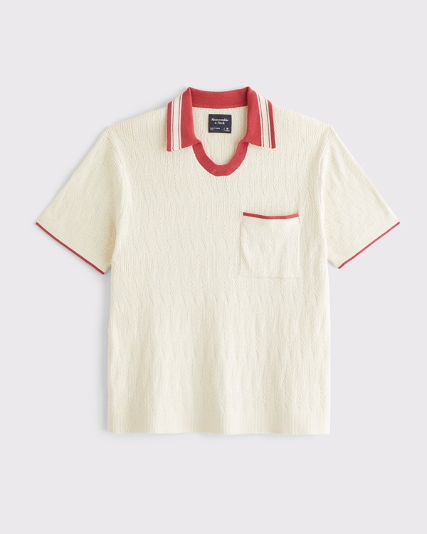 Varsity Johnny Collar Sweater Polo, Cream view 1