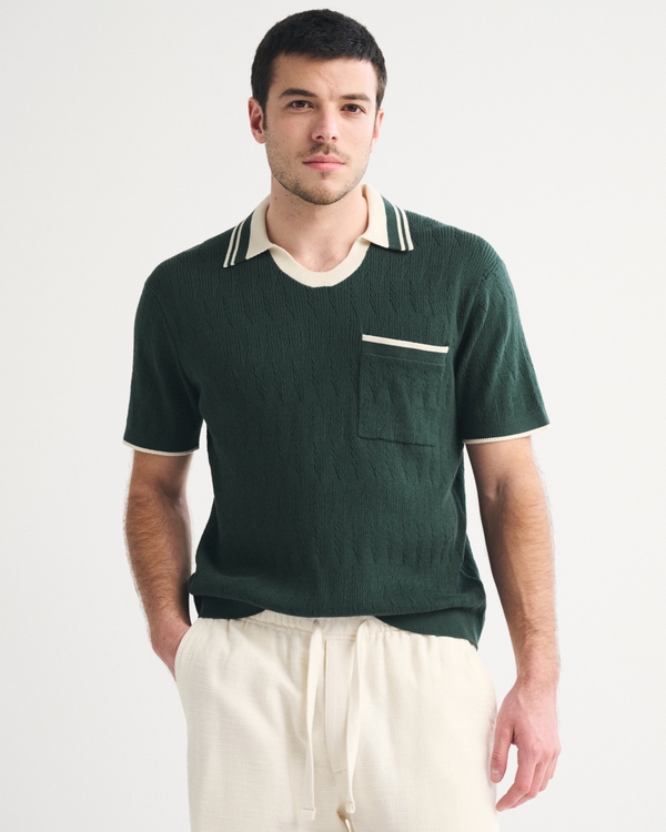 Varsity Johnny Collar Sweater Polo, Dark Spruce view 1