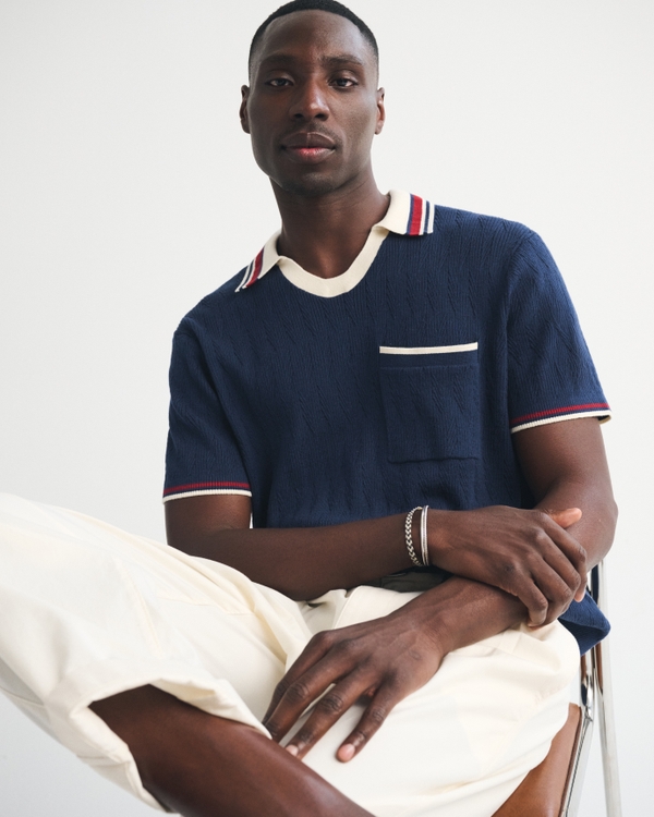 Varsity Johnny Collar Sweater Polo, Dark Indigo view 1