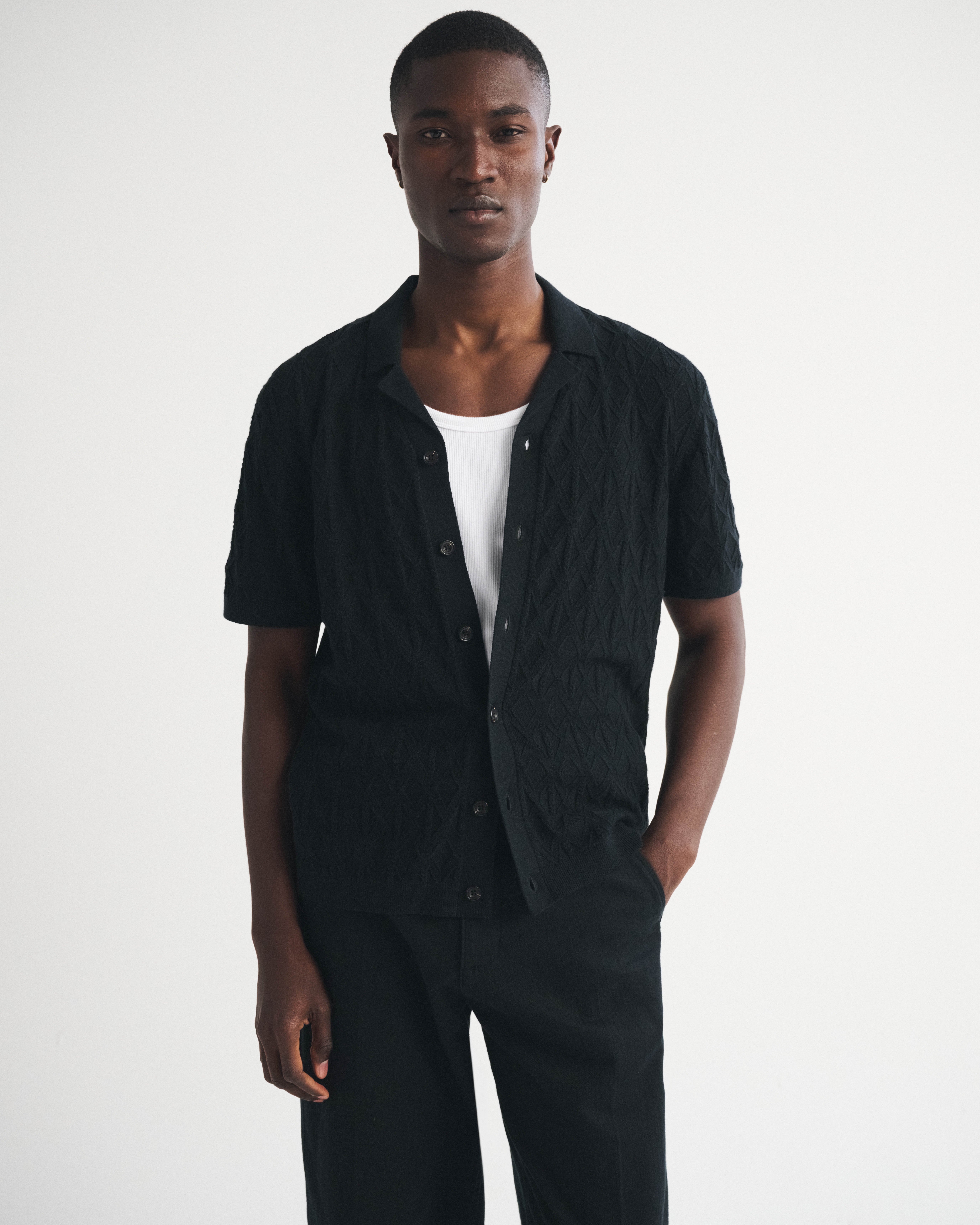 Мужские свитеры Abercrombie & Fitch Diamond Stitch Button-Through Sweater Polo — фото 2