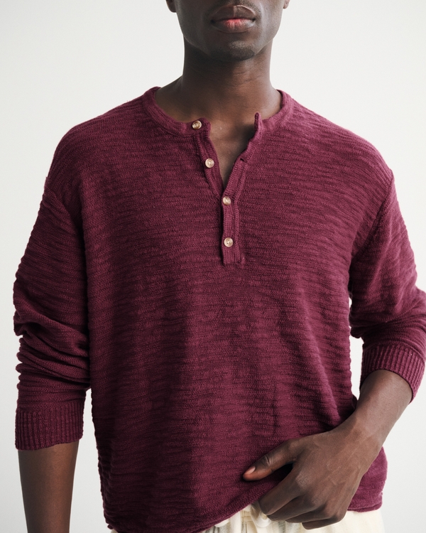 100% Cotton Knit Henley, Burgundy view 1