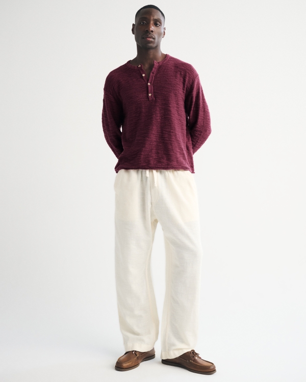 100% Cotton Knit Henley, Burgundy view 2