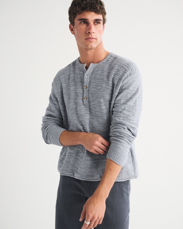 100% Cotton Knit Henley, Light Blue view 2