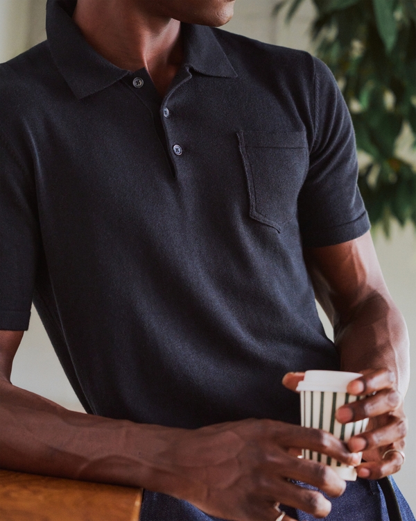 100% Pima Cotton Sweater Polo, Black view 1
