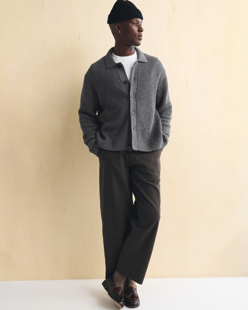 100% Cotton Rib Collared Cardigan - thumbnail 6