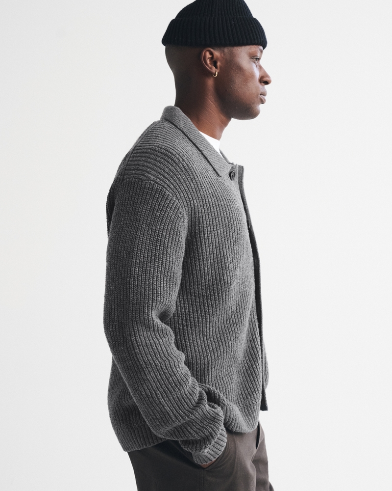 100% Cotton Rib Collared Cardigan - thumbnail 8