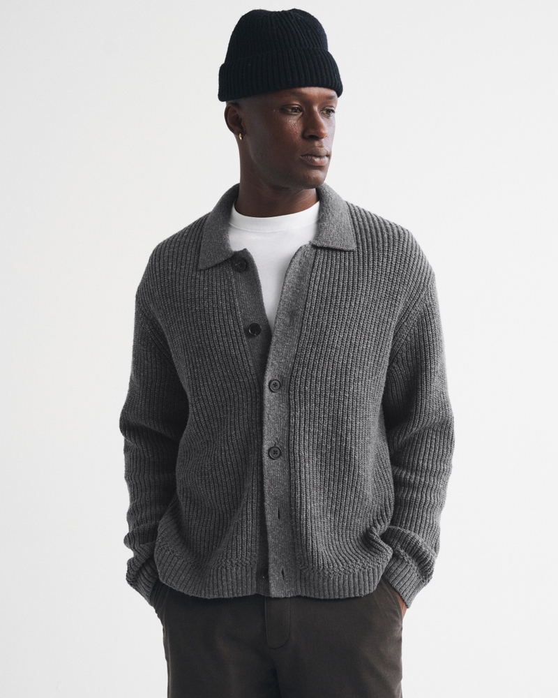 100% Cotton Rib Collared Cardigan - thumbnail 9
