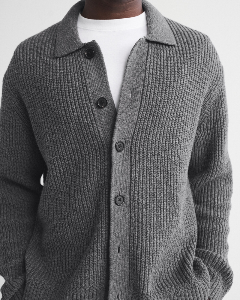 100% Cotton Rib Collared Cardigan - thumbnail 10