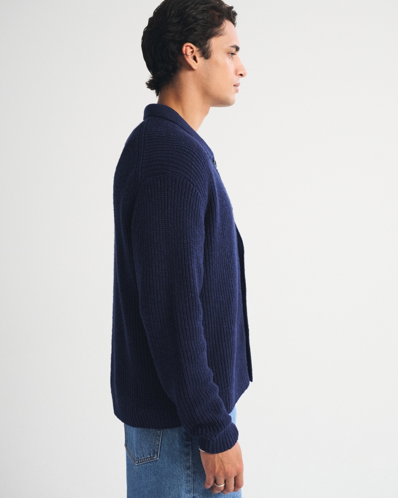 100% Cotton Rib Collared Cardigan - thumbnail 4